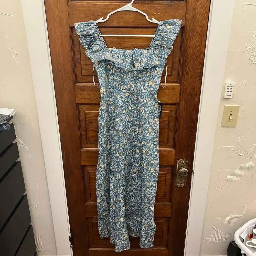 Zimmermann Carnaby Ruffle Neck Long Dress sz 4 US Indigo Blue NWT's $475 - Picture 1 of 16